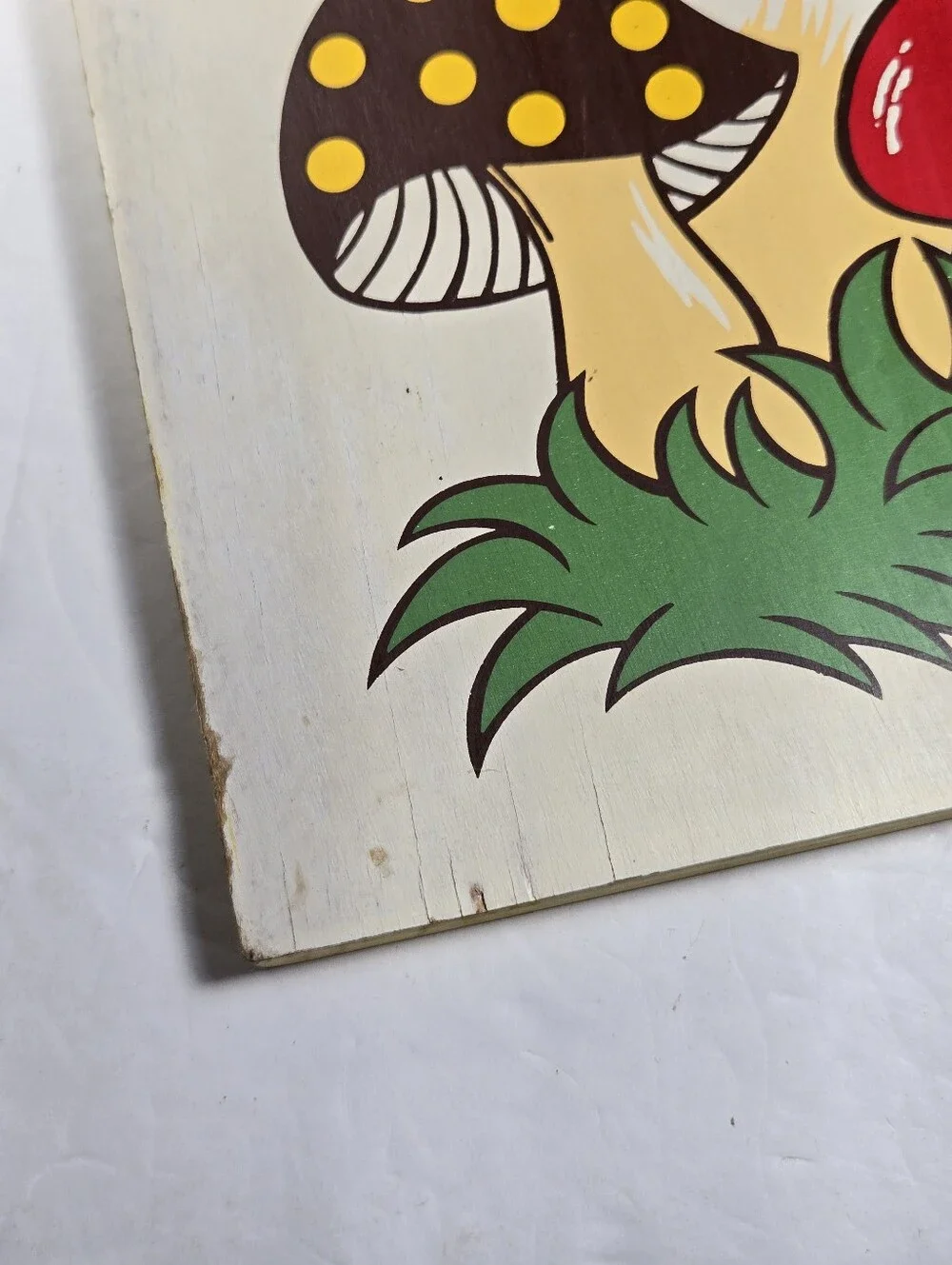 Vintage Merry Mushroom Cutting Block Chopping Board Trivet Decor 70's Retro